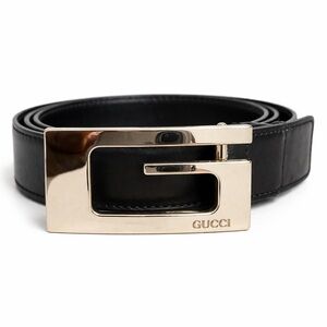 Gucci Black Leather Belt with Gold Logo Detail